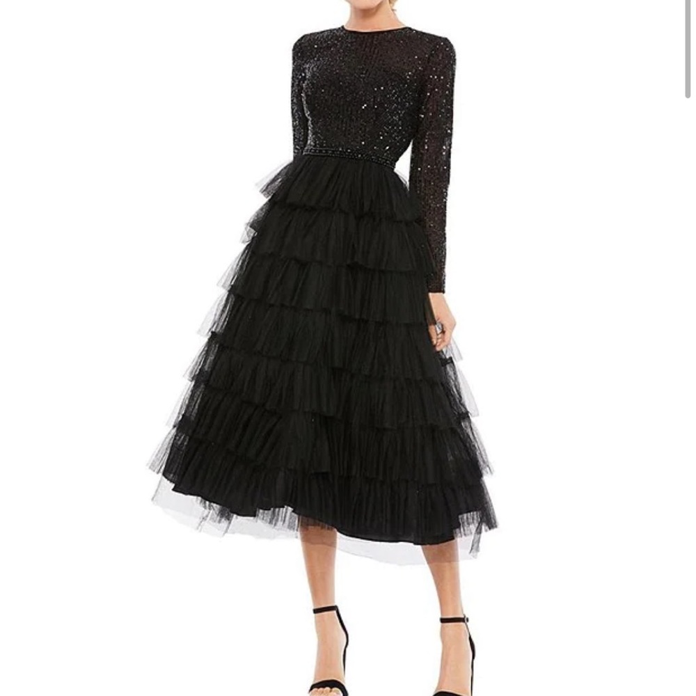 Mac Duggal black sequined tulle dress